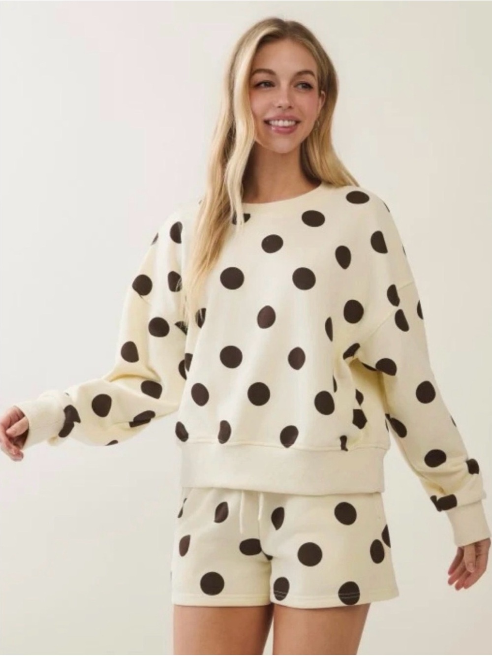 Zenana Outfitters Cream Polka Dot Set NWOT Small